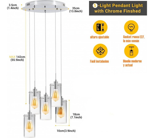 Imagen 6 de 9 de Lampara Decorativa De Techo Tipo Candelabro De 5 Luces.