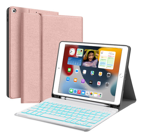 Juqitech Funda De Teclado Retroiluminada Para iPad De 9ª, 8ª