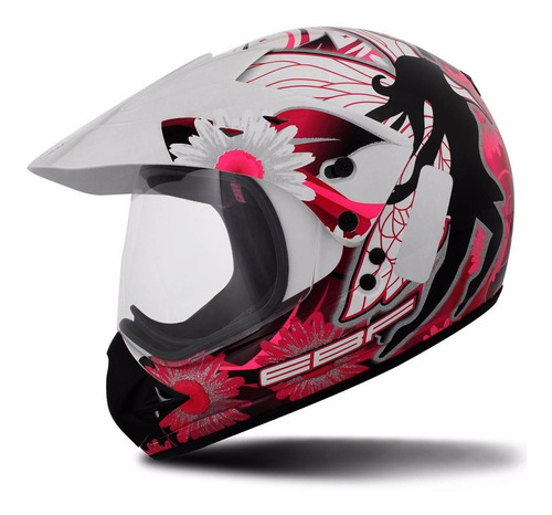 Capacete Fechado Feminino Ebf Super Motard Fada Branco Rosa