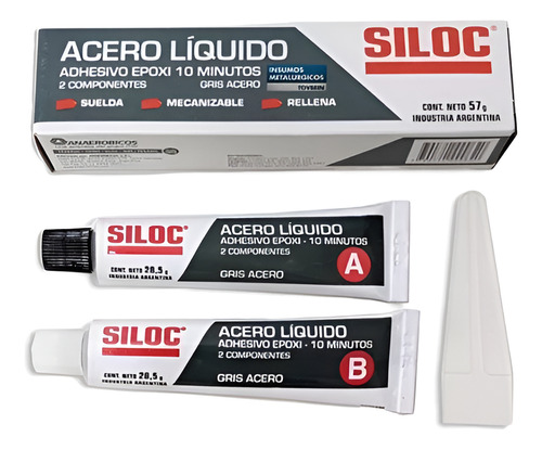 Acero Liquido Pegamento Adhesivo Gris Epoxi 10m 57gr Siloc 
