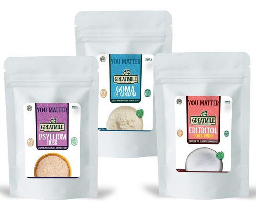 Eritritol + Goma Xantana + Psyllium Husk Keto 500 Gramos C/u
