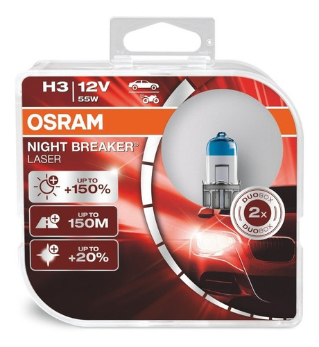 Imagem 4 de 9 de Par Lâmpada H3 Osram Night Breaker Laser Original 150% +luz