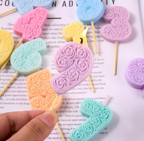 Molde Silicona Números De Rositas Velitas Paletas Chocolate Rosa