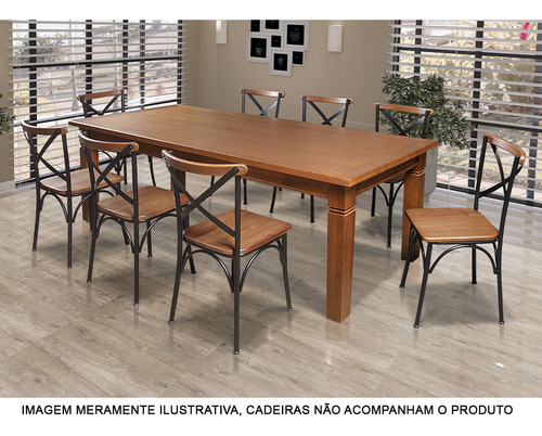 Mesa Jantar Retangular 200x100 Rústica Aurora Madeira Maciça