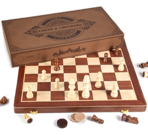 Amerous Juego Magnético De Ajedrez Y Damas De Madera De 15 P