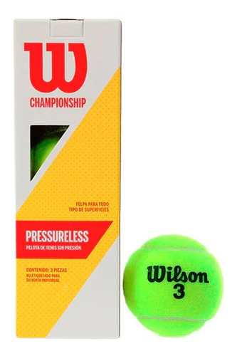 Caja con 3 Pelotas Wilson Championship Sin Presion Para Tenis