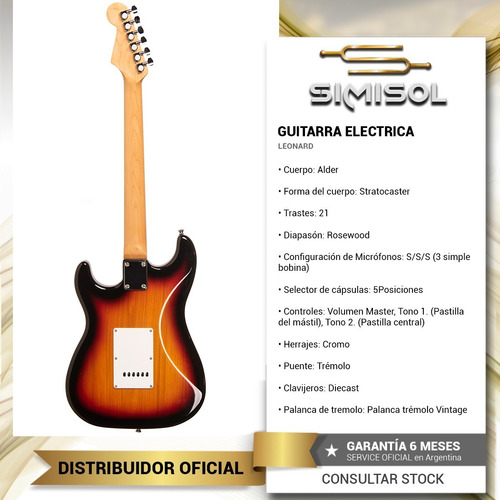 Imagen 3 de 5 de Guitarra Electrica Stratocaster Leonard Le362 Palanca Cuota
