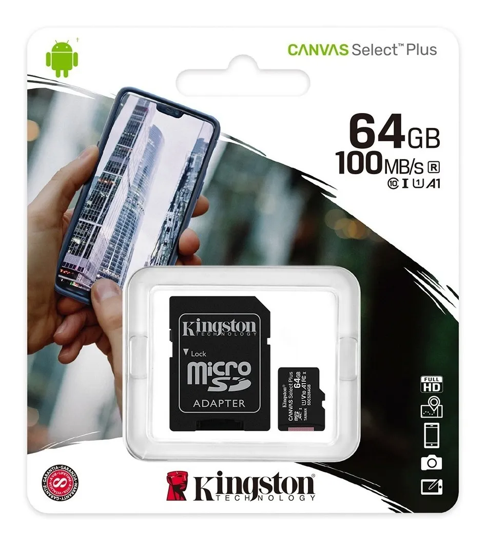 Tarjeta de memoria Kingston SDCS2 Canvas Select Plus con adaptador SD 64GB