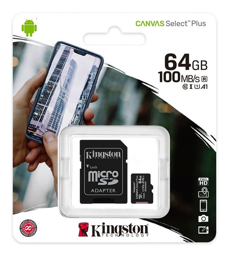 Tarjeta de memoria Kingston SDCS2 Canvas Select Plus con adaptador SD 64GB