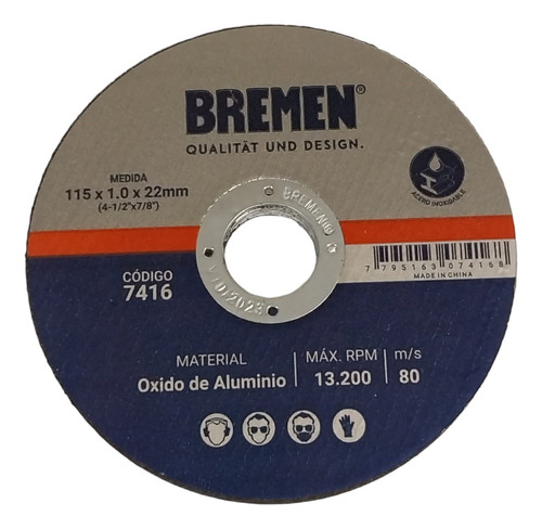 Disco Corte Amoladora Metal Bremen 115 X 1 Mm Caja 25u 7416