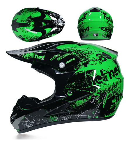 Todoterreno Casco De Moto Guantes Máscara Gafas 4 Piezas