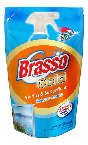 Limpiador BRASSO Gold Vidrios y Superficies Frescura + Armonía en doypack 500 ml