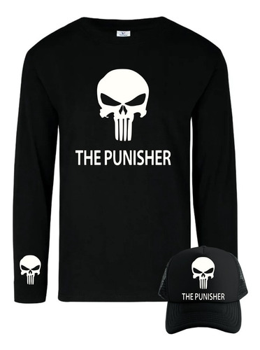 Camiseta The Punisher Manga Larga Camibuso Obsequio Gorra