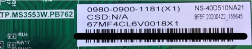 Main Insignia 0980-0900-1181 / Tp.ms3553w / Ns-40d510na21 (Usado)