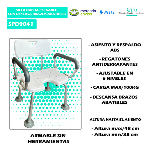 Silla Ducha Plegable Con Descansabrazos Abatibles De Color