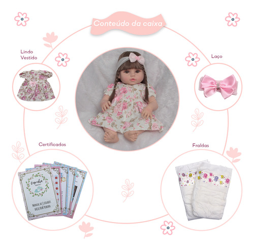 Boneca Reborn Bebê Realista Grande Com Vestido Florido