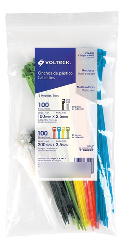 Bolsa Con 200 Cinchos Plasticos En Colores Surtidos Volteck 