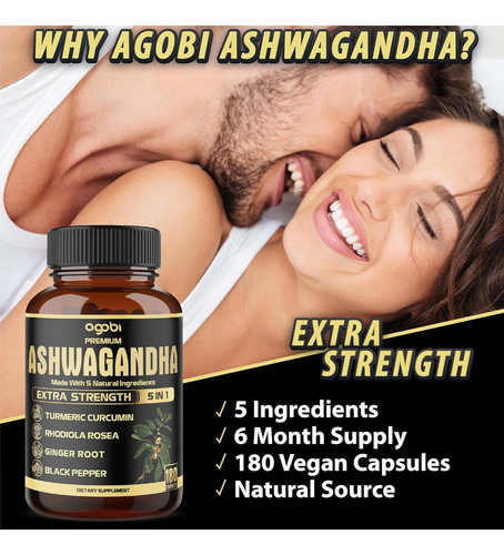 Ashwagandha Agobi 5 En 1 De 5200mg 180 Caps Rinde 6 Meses! Neutro