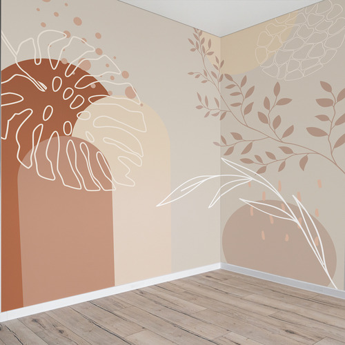 Papel De Parede Estilo Boho Plantas Terrosas Painel 9m²