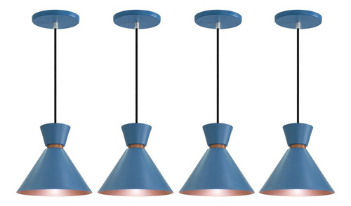 Iluminar Ambiente Kit 4 Pendente Lustre Luminária Berlim 23cm Azul Cozinha Americana Balcão