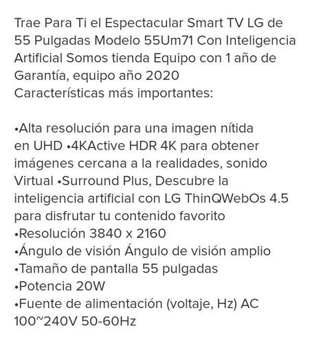 Imagen 5 de 5 de Led 55 LG Uhd Ai Thinq 4k Modelo Nuevo