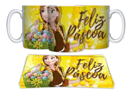 Caneca Ceramica Feliz Pascoa Chocolate Frozen Anna