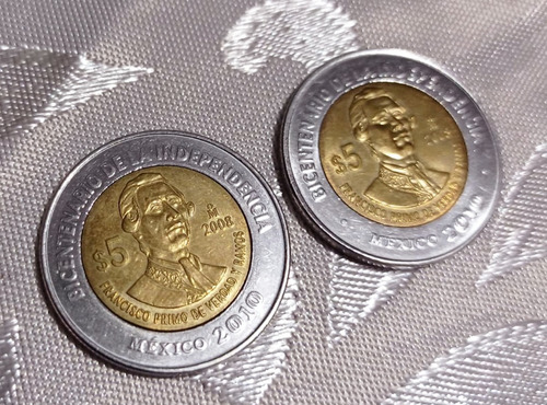 2 Monedas 5 Pesos Francisco Primo De Verdad Con Y Sin Puntos