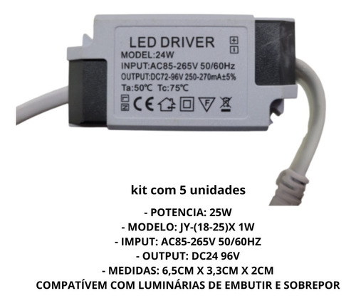 Kit 5 Reator Drive Fonte 12w A 18w Para Plafon Led