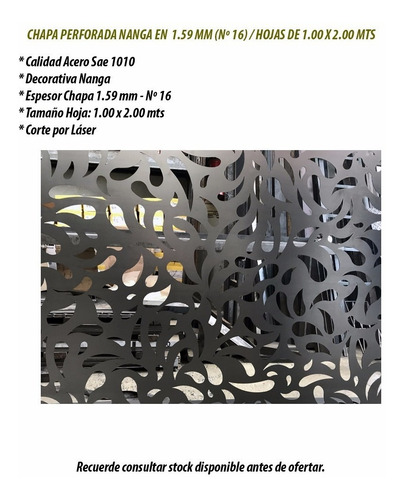 Chapa Perforada Decorativa Nanga 1.59 Mm Calibre 16 De 1.00 X 2.00 Mts