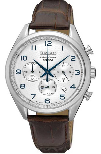 Reloj de cuero marrón plateado para hombre Seiko SSB229B1 B2nx