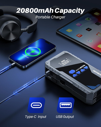 Jump Starter Autoone 4000a Con Compresor De Aire 20800 Mah
