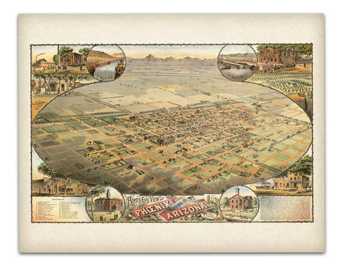 1885 Phoenix Arizona Mapa - 11 X 14 Sin Marco Arte Impresio