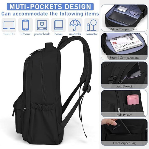Mochila Para Ordenador Portátil, Mochila De Viaje, Mochila Impermeable,mochilas Para Hombres Y Mujeres Para Estudio, Viajes, Trabajo (casual, Negro,
