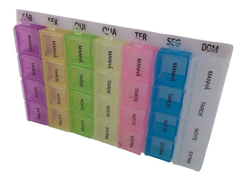 Imagem 2 de 10 de Caixa Porta Comprimidos Medicamento Dia Semanal 28 Compartim