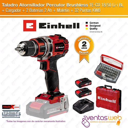 Imagen 2 de 7 de Taladro Percutor Inalambrico Brushless Einhell + 2 Baterias