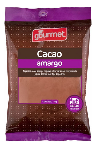Cacao Amargo En Polvo 100% Puro Gourmet 150gr