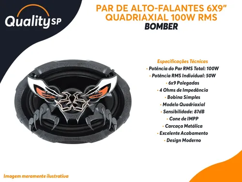 Bomber Par Alto Falantes 6x9pol 100w Bicho Papão Quadriaxial