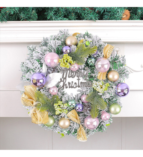 Corona Navideña Con Bolas Y Flores De Plástico Para Navidad