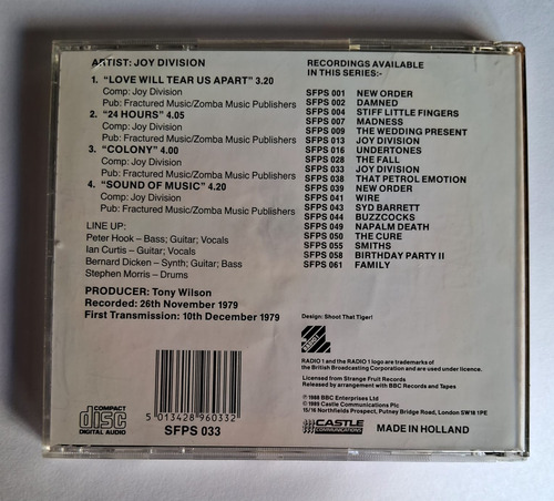 Joy Division The Peel Sessions Cd Holanda 1988 Edición Limitada (Usado)