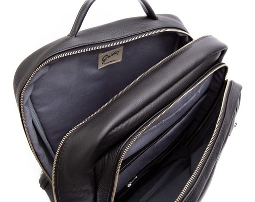 Mochila Porta Notebook Cuero Vacuno Artesanal Cierre Color Negro