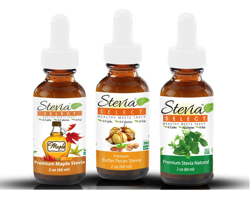 Stevia Select Gotas Mantequilla, Natural Y Maple Sin AzĂșcar