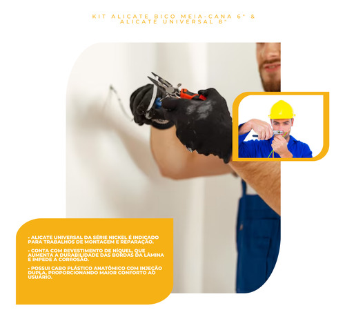 Kit Com 2 Alicates Profissionais Bico Fino + Universal Mtx