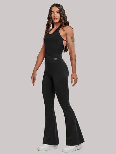 Macacão Fitness Feminino Flare Costa Nua Trançado Decote U - R$ 89,9