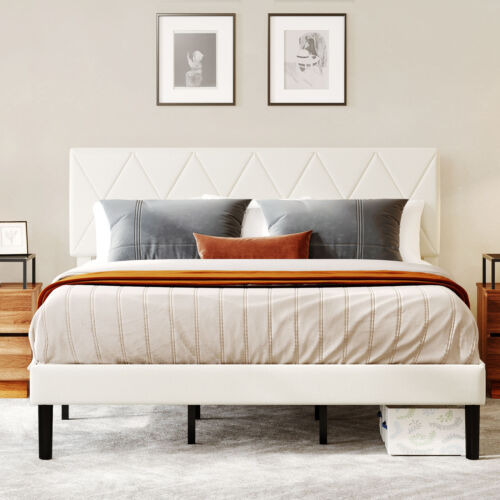 King Size Upholstered Bed Frame With Headboard Mattress  Oac