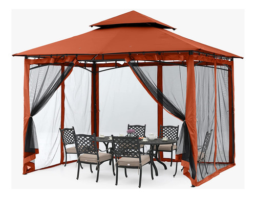 Gazebo De Doble Techo Con Toldo Y Mosquitera Para Jardín