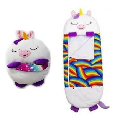 Bolsa Dormir Sleeping Niños Unicornio Blanco Peluche Almohad