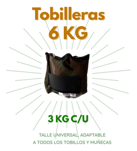 Tobilleras Camufladas 3kg C/u Reforzadas El Par Con Peso Gym Camufladas