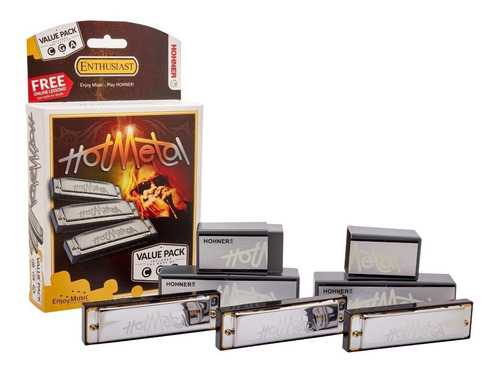 Armonica Hohner Hot Metal Pack X 3 En Do (c) Sol (g) La (a)