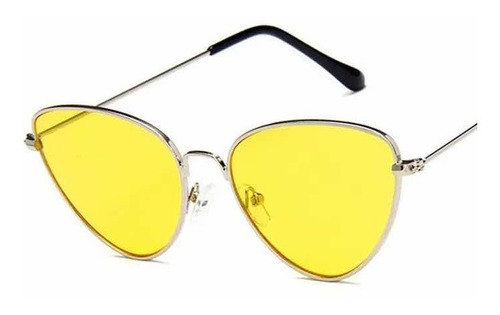 Óculos Retrô Cat Eye Gatinho Amarelo Com Lentes Amarelas