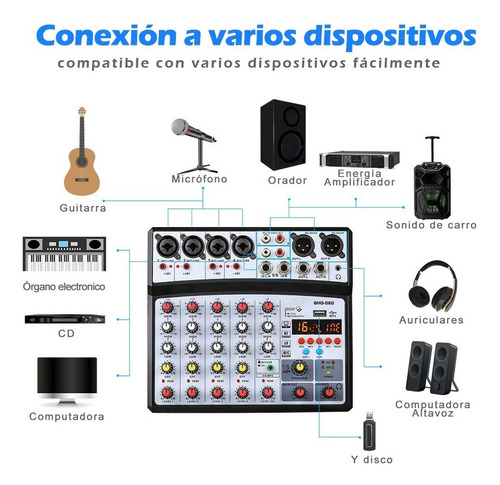 Bomge-audio Mezclador Bluetooth Usb Dsp (6 Canales) Negro